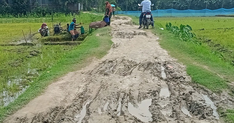 রৌমারীতে রাস্তা পাকা না হওয়ায় দুর্ভোগে এলাকাবাসী