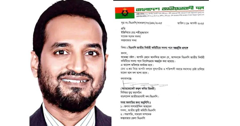 দলের সর্বোচ্চ পর্যায় থেকে নির্দেশক্রমে তাকে বিএনপির জাতীয় নির্বাহী কমিটিতে অন্তর্ভুক্ত করা হয়েছে।