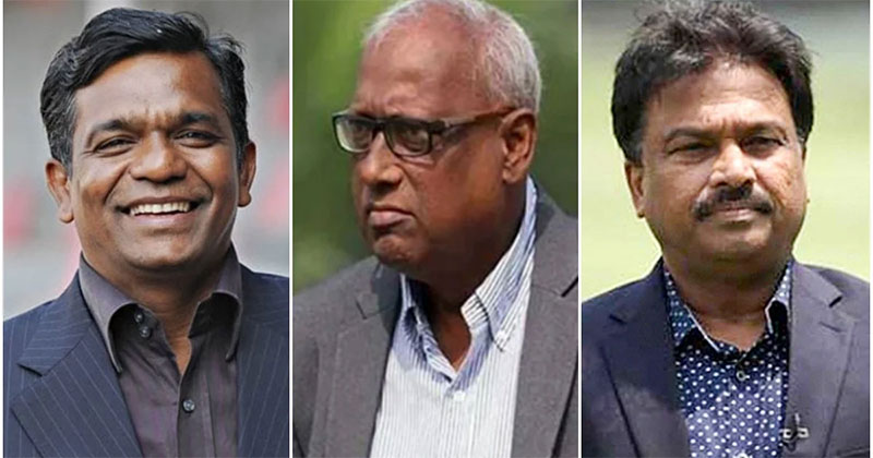 বাঁ থেকে আমিনুল ইসলাম বুলবুল, নাজমুল আবেদিন ফাহিম ও ফারুক আহমেদ