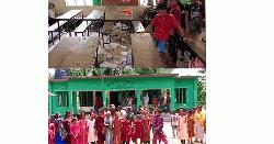 পূর্ব সাতুরিয়া সরকারি প্রাথমিক বিদ্যালয়ে পরিত্যাক্ত ভবনে পাঠদান