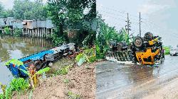 ফরিদপুরে ভয়াবহ দুর্ঘটনা, ট্রাকের ধাক্কায় পুকুরে যাত্রীবাহী বাস